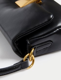 Faux Leather Puffy Baguette Bag