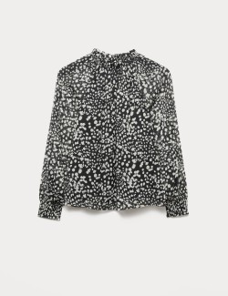 Sheer Floral Printed Long Blouson Sleeve Blouse