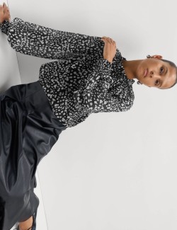 Sheer Floral Printed Long Blouson Sleeve Blouse