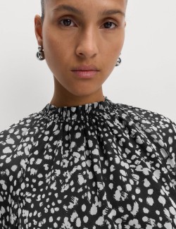 Sheer Floral Printed Long Blouson Sleeve Blouse