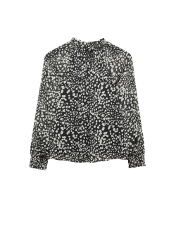 Sheer Floral Printed Long Blouson Sleeve Blouse
