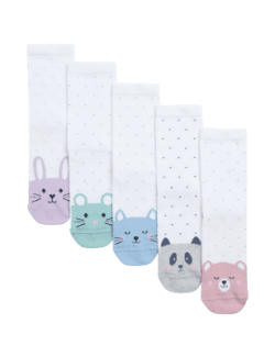 5pk Cotton Rich Toe Face Socks (6 Small - 7 Large)