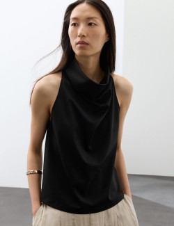 Lyocell Rich Cowl Neck Sleeveless Top