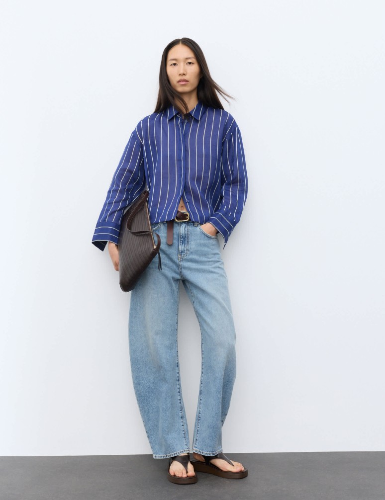 Pure Ramie Striped Collared Shirt