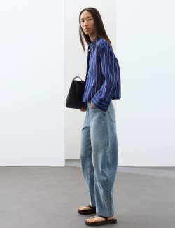 Pure Ramie Striped Collared Shirt