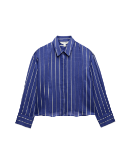 Pure Ramie Striped Collared Shirt