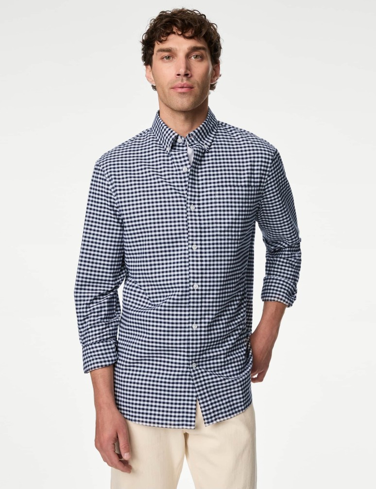 Easy Iron Pure Cotton Check Oxford Shirt