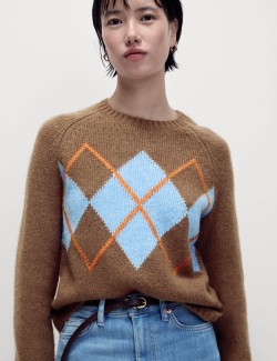 Argyle Crew Neck Jumper With Wool