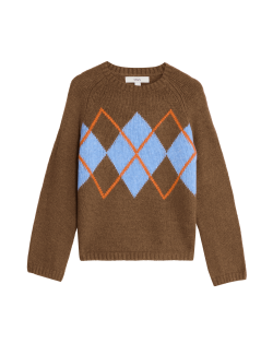 Argyle Crew Neck Jumper With Wool