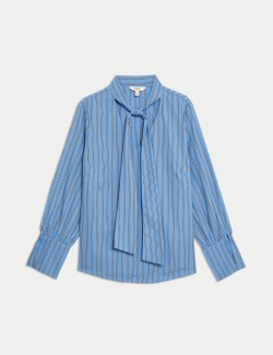 Pure Cotton Striped Tie Neck Shirt