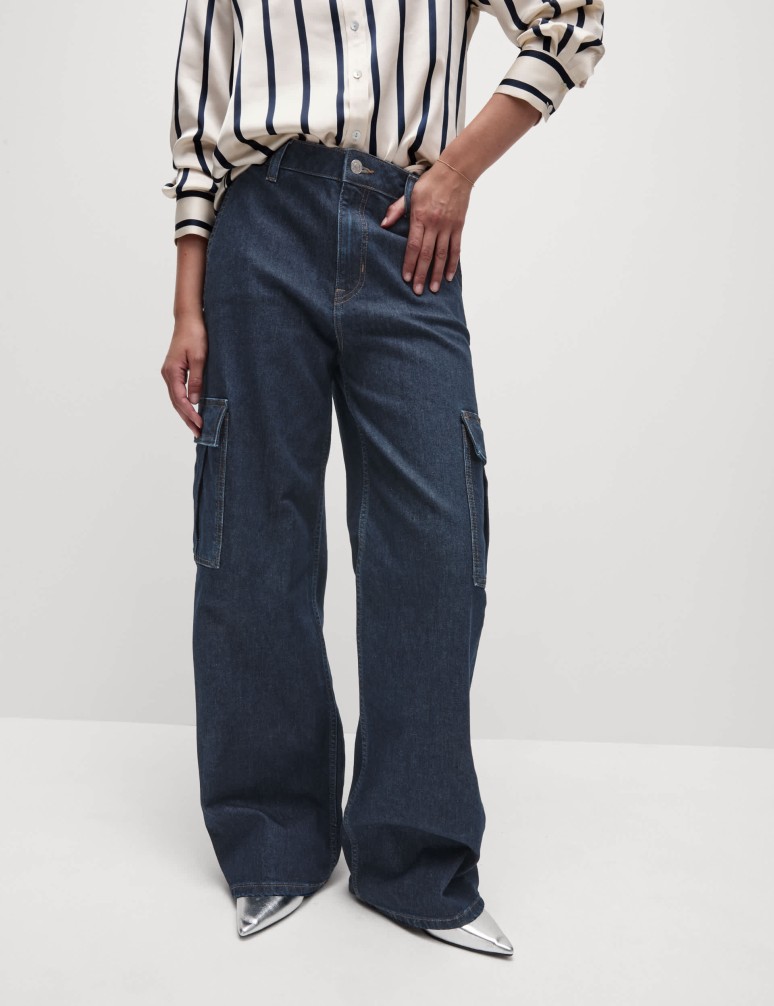 High Waisted Wide Leg Cargo Jeans