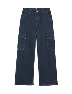 High Waisted Wide Leg Cargo Jeans