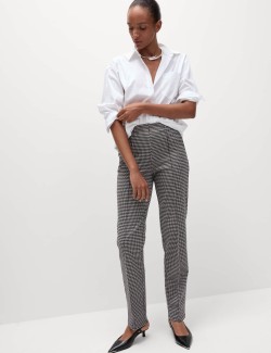 Twill Checked Straight Leg Trousers