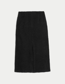 Tweed Split Front Midi Column Skirt with Wool