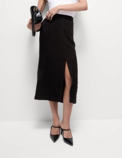 Tweed Split Front Midi Column Skirt with Wool