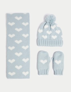 Kids' Heart Hat, Scarf and Mitten Set (1-6 Yrs)