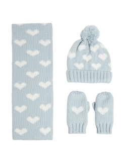 Kids' Heart Hat, Scarf and Mitten Set (1-6 Yrs)