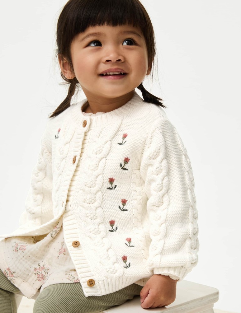 Pure Cotton Cable Knit Cardigan (0-3 Yrs)