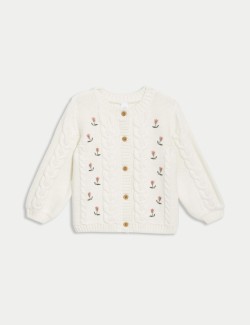 Pure Cotton Cable Knit Cardigan (0-3 Yrs)