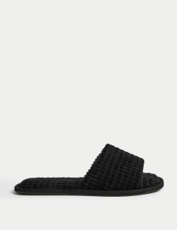 Quilted Open Toe Slider Mule Slippers