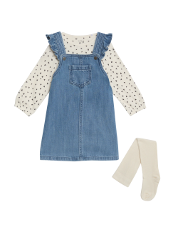 3pc Cotton Rich Denim Pinnie Outfit (0-3 Yrs)