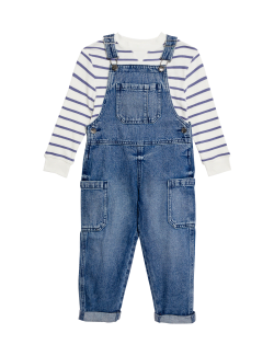 2pc Cotton Rich Striped Dungaree Outfit (2-8 Yrs)