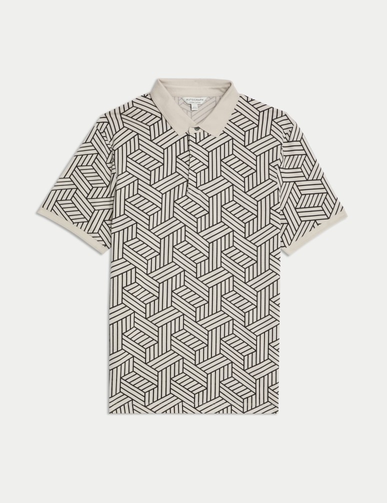 Pure Cotton Geometric Print Polo Shirt