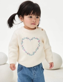 Cotton Rich Floral Heart Jumper (0-3 Yrs)