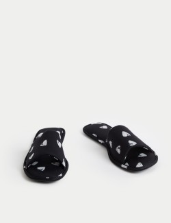 Heart Print Open Toe Slider Slippers