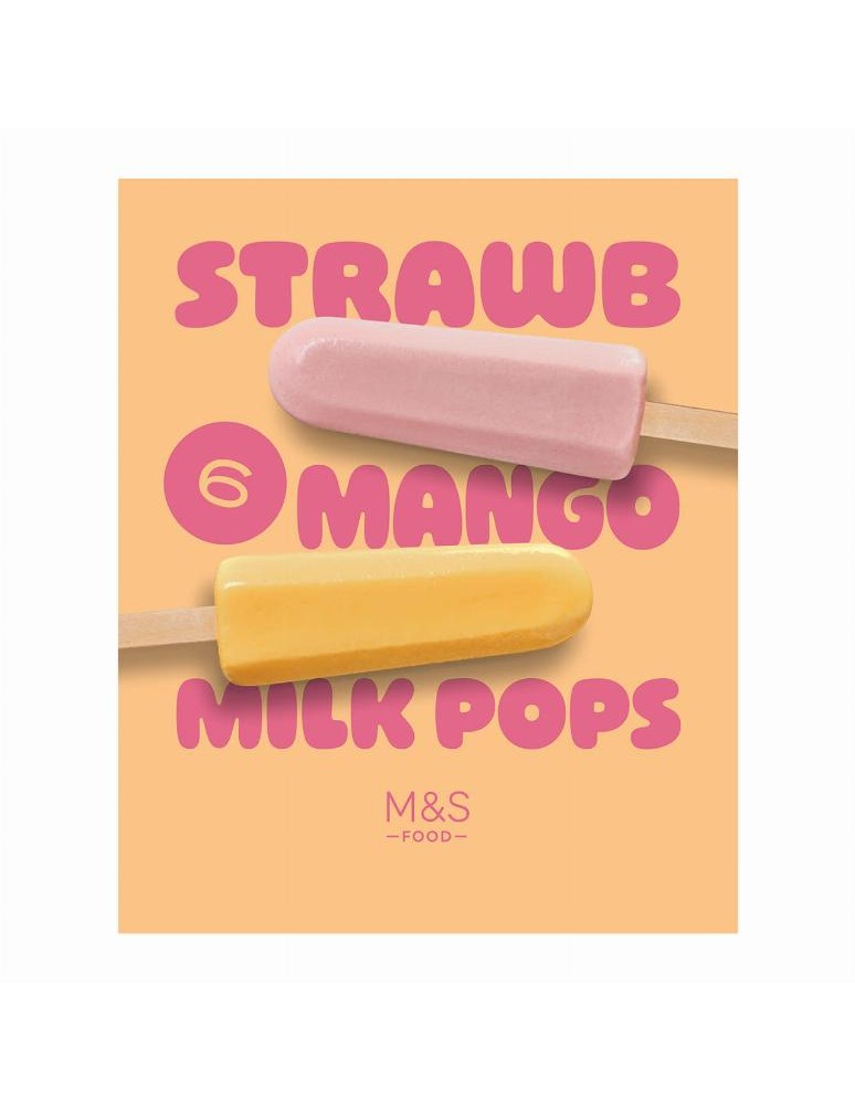 3 nanuky s jahodovou příchutí a 3 nanuky s mangovou a mučenkovou příchutí