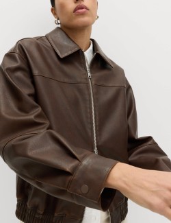 Koženková bunda bomber s límcem ze zestařené koženky