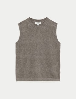 Air-Yarn Crew Neck Tipped Detail Knitted Vest