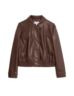 Faux Leather Harrington Jacket