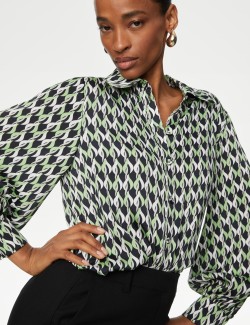 Satin Printed Blouson Sleeve Shirt