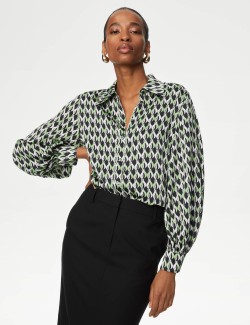 Satin Printed Blouson Sleeve Shirt