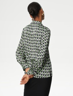 Satin Printed Blouson Sleeve Shirt