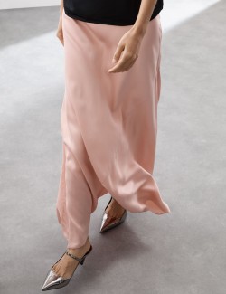 Satin Maxi Asymmetric Slip Skirt