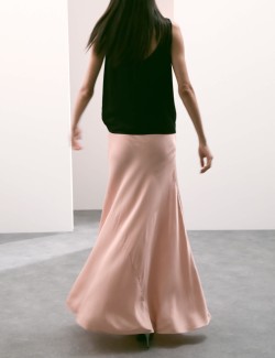 Satin Maxi Asymmetric Slip Skirt