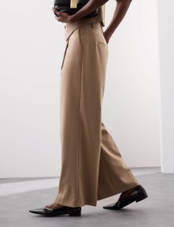 Wool Blend Wide Leg Trousers