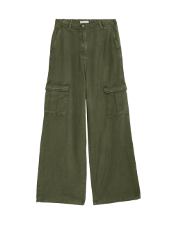 Cotton Blend Relaxed Wide Leg Trousers