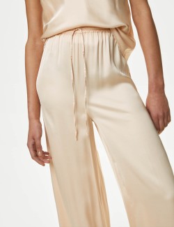 Satin Elasticated Waist Wide Leg Trousers