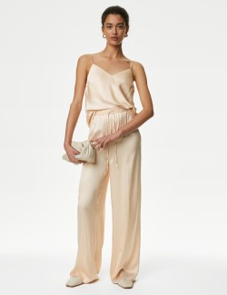 Satin Elasticated Waist Wide Leg Trousers