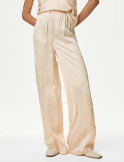 Satin Elasticated Waist Wide Leg Trousers