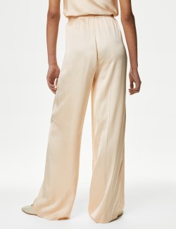 Satin Elasticated Waist Wide Leg Trousers