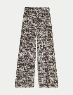 Animal Print Drawstring Wide Leg Trousers