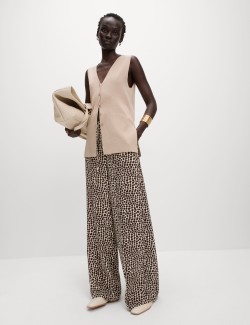 Animal Print Drawstring Wide Leg Trousers