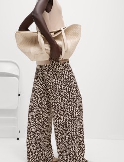 Animal Print Drawstring Wide Leg Trousers