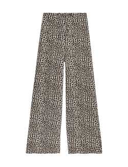 Animal Print Drawstring Wide Leg Trousers