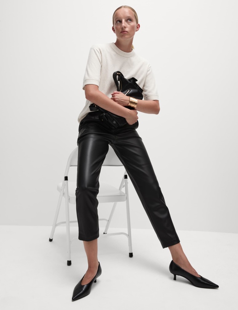 Leather Look Tapered Ankle Grazer Trousers