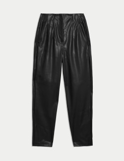 Leather Look Tapered Ankle Grazer Trousers